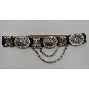 Street Ahead Metal Leather Rhinestones Belt Santa Monica California Medium